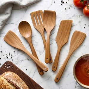 Set di Utensili da Cucina Antiaderenti in Legno di Acacia, Spatole per Pesce e Uova, Strumenti per Cucinare, Set di Utensili per <span class=keywords><strong>Casa</strong></span> - Product Image 1