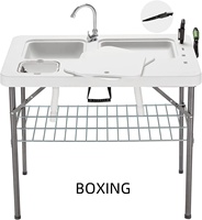 Table de nettoyage de poisson pliante en HDPE de haute qualité avec pulvérisateur de nettoyage et filet de stockage pour une utilisation en extérieur