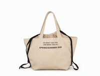 Sac fourre-tout en toile blanche de taille moyenne avec logo imprimé personnalisé, poignée longue, bouton-pression et motif losanges pour supermarché, usine OEM