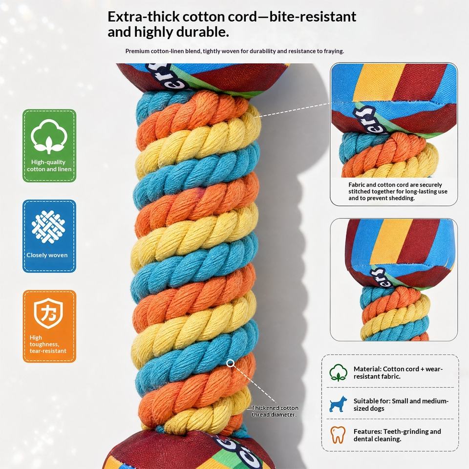 11 Piece Sphere Pattern New 3-Piece Dog Toy Set, Rainbow Colored Polyester Rope Knot Toy, Chew ...