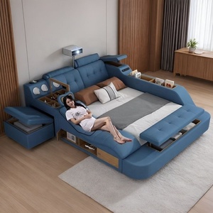 Lit en cuir luxueux, moderne, réglable, multifonctionnel, avec rangement, cadre en bois pliable, lit intelligent Z630, meubles de chambre à coucher - Product Image 2