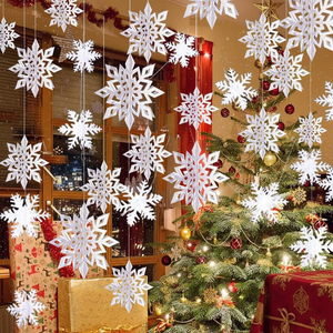 Set di 12 Grandi Decorazioni Natalizie a Forma di Fiocco di Neve Bianco, Fiocchi di Neve 3D Glitterati da Appendere per Decorazioni Festive Domestiche - Product Image 3