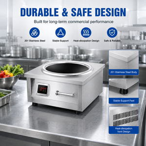 Table de cuisson à induction concave professionnelle en acier inoxydable à commande magnétique, brûleur unique, chauffage rapide, haute puissance 6000-8000W - Product Image 4