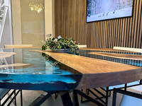 Tables de salle à manger en résine époxy pour décoration intérieure de rivière, table basse en bois, tables rondes en résine époxy, vente populaire