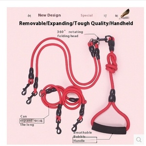 Guinzaglio per cani in Nylon resistente con manico imbottito senza groviglio girevole staccabile per due o tre animali domestici modello solido - Product Image 2