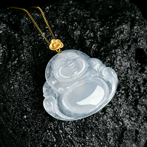 Pendentif Bouddha Maitreya en jade naturel du Myanmar véritable, en or 18 carats, pendentif en jade de qualité supérieure pour femmes - Product Image 5