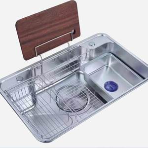 อ่างล้างจานแบบติดตั้งบนเคาน์เตอร์ระดับพรีเมียม พร้อมระบบลดเสียงรบกวน ป้องกันสนิม และทนทาน สำหรับบ้านและห้องครัวอพาร์ตเมนต์ - Product Image 1