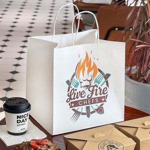 Bolsas de Papel Kraft Personalizadas para Llevar, Biodegradables, Reciclables, para Envasado de Alimentos con Asas, para Restaurantes, Barbacoa, Comida Rápida y Entrega a Domicilio - Product Image 1