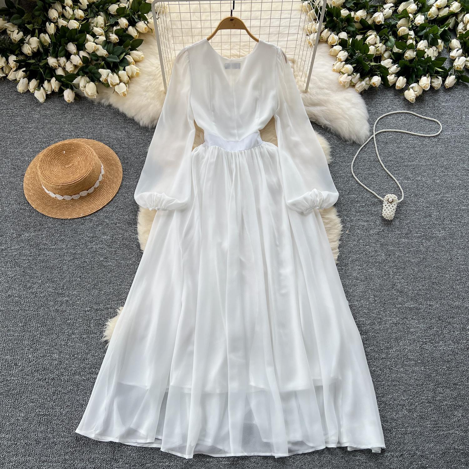 sachin and babi light blue dress Long chiffon dress with corset details in White for Women main image 1