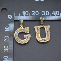 Vente en gros de zircon coloré, pendentif lettre initiale A-Z, cuivre plaqué or 18 carats, breloques pour la fabrication de bijoux