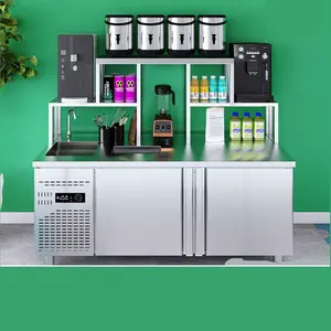 Commercial Boba Shop Working Table Container Milk Tea Bar Counter With Equipment Stainless Steel Bubble MilkTea Counter Shop