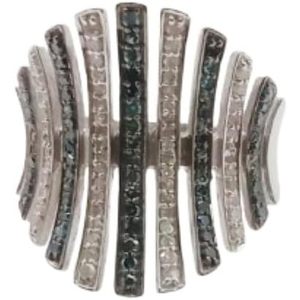 Jewelspaark <b>Diamond</b> <b>Ring</b> 0.90 Cttw Baguette Cut White And Blue Enhanced In 925 Sterling Silver For Women Engagement Band - Product Image 1