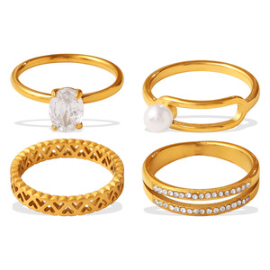 European American Minimalist Sugar Cube Diamond Zircon Open <b>Ring</b> For Women Stainless Steel Adjustable Light Luxury Geometric - Product Image 5