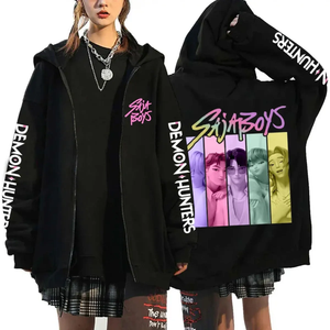 Produit phare : sweat-shirt à capuche en coton surdimensionné <span class=keywords><strong>K</strong></span>-pop automne-hiver, sweat-shirt en coton, sweat-shirt à capuche à fermeture éclair sur le thème de l'anime Demon Hunter - Product Image 6