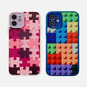 3d拼图时尚七彩方形块防震全保护手机外壳，适用于Iphone 14 13 12 Pro Max