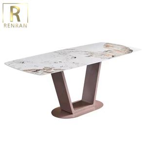 Muebles de comedor de Diseño Popular, mesa de comedor y silla con base de acero moran púrpura, piedra blanca rectangular, de lujo - Product Image 6