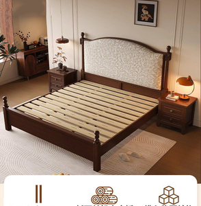 Cama King Size <span class=keywords><strong>de</strong></span> Diseño Europeo Moderno, Estructura <span class=keywords><strong>de</strong></span> Madera <span class=keywords><strong>de</strong></span> Pino Sólido Ecológica, Muebles <span class=keywords><strong>de</strong></span> Madera para Dormitorio Doble, Cama Suave con Tapicería <span class=keywords><strong>de</strong></span> Tela - Product Image 3