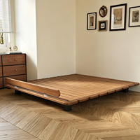 Lit en bois massif de style mi-siècle sans tête de lit, lit plateforme basse Tatami à plancher intégré pour chambre et gîte
