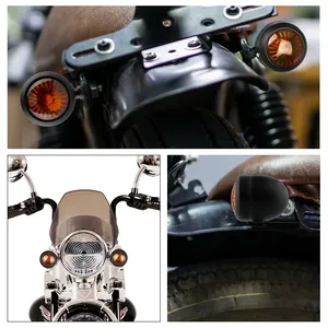 2PCS Universal Metal Retro Motorcycle Turn Signal 12V Indicator Light Black Chrome <span class=keywords><strong>Bullet</strong></span> Running Lights Lamp Amber Blinkers - Product Image 6