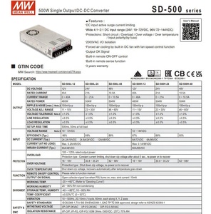 MeanWell SD-500L-48 500W <span class=keywords><strong>DC</strong></span>-<span class=keywords><strong>DC</strong></span> ממיר <span class=keywords><strong>72V</strong></span> ל-48V 10.5A ספק כוח תעשייתי בעל יעילות גבוהה - Product Image 4