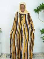 Robe musulmane pour femme à imprimé numérique avec rayures abstraites, col rond et patte de boutonnage semi-boutonnée, pour usage quotidien décontracté, personnalisable