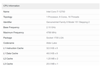 Procesador I7 12700 Core I7 12th Gen 12Cores 2,1 GHz 65W CPU de escritorio I7 12700