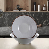 Ensemble de bols à ramen de nouilles en mélamine, antidérapant, grande taille, bordure marron OEM 10.4 pouces, usine