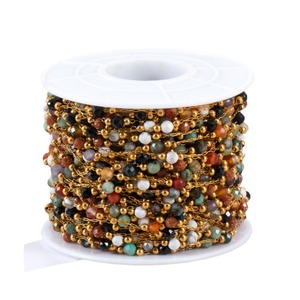 Chaîne de perles facettées en acier inoxydable |   Chaîne de cristaux multicolores et de pierres naturelles vendue au mètre pour la fabrication de colliers et de bracelets - Product Image 1