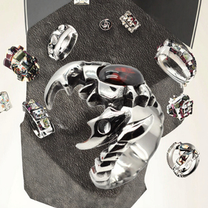 Anillo de Acero Inoxidable 304 Plateado con Ágata Azul Púrpura y Escorpión, Diseño Punk Moderno para Hombre, Regalo de Boda - Product Image 6