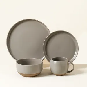Estilo nórdico Vajilla gris negro mate esmalte platos de cerámica tazón taza al por mayor juegos de vajilla