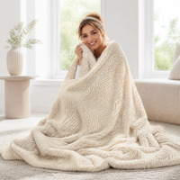Plaid de luxe en fausse fourrure de lapin brossée, double couche, super doux et chaud, imprimé, en peluche, pour lit et canapé, idéal pour l'hiver