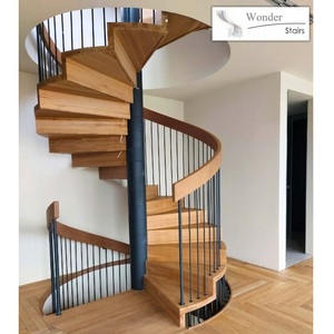 Escalier en colimaçon en bois avec poutre centrale en acier au carbone, conception personnalisée pour escalier intérieur - Product Image 2