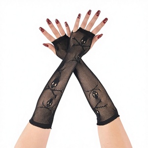 Guantes de malla transpirables de medio dedo con diseño de calavera para verano, playa, Halloween, decorativos, para cosplay y actuaciones - Product Image 1