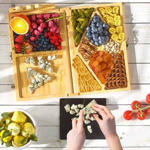 <b>Cheese</b> deli tray <b>set</b> - foldable server tray, foldable bamboo <b>cheese</b> tray with 4 <b>knives</b> - Product Image 2