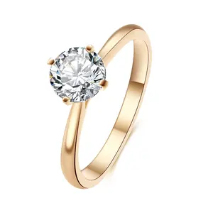 De gros anneau femmes réel or 18 k-Bague personnalisée en acier inoxydable pour femmes, anneau de doigt 18 K, véritable diamant jaune, bijoux à la mode, or 18 k, cadeau