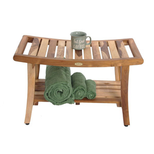 Tabouret de salle de bain en teck à deux niveaux 77x35x48cm, banc de douche en bois avec rangement pour serviettes pour usage domestique - Product Image 1