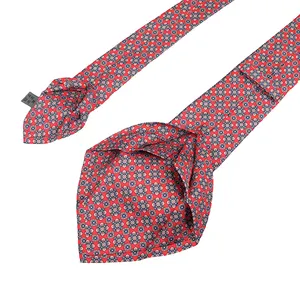 Mens Geometric Circles Red Necktie Custom Hand Made Printed 7 Fold Silk Ties