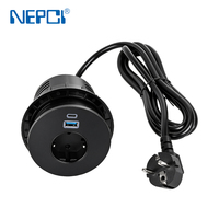 Prise de courant encastrée de table 65W à charge rapide, type Grommet, avec ports USB-A et USB-C et câble de 2m, prise UE