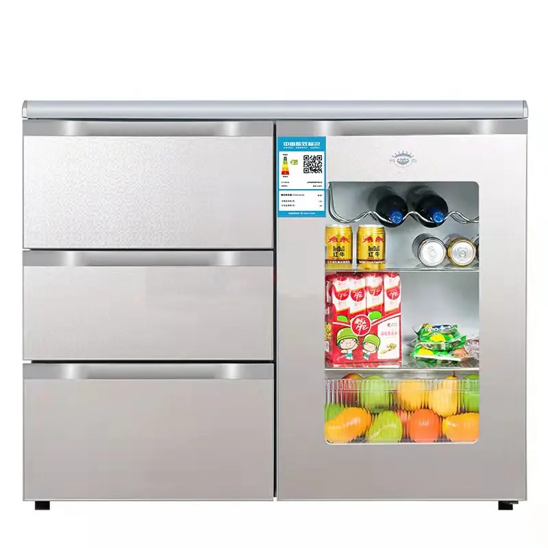 210L Glastür Haushalt Horizontale Kompakt kühlschränke Küchen konsole Schublade Split Door Kühlschrank Kühlschrank Ausrüstung