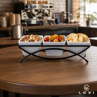 Ensemble de bols en céramique avec support en fer, 3 bols carrés pour servir des desserts, des collations, des gâteaux, pour les fêtes, les mariages, les anniversaires, les festivals, la décoration de table, la maison, en vrac