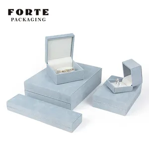 FORTE sıcak tasarım takı yüzük bileklik kolye Joyero kutu ambalaj mavi mücevher kutuları kişiselleştirilmiş Logo kadife mücevher kutusu