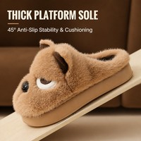Pantoufles en peluche chien aux grands yeux mignonnes unisexe pour hommes et femmes, chaudes pour l'hiver, à talon ouvert, antidérapantes, à semelle épaisse, pour l'intérieur