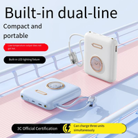 Batterie externe portable mini mignonne de dessin animé avec double câble intégré, 5000mAh/10000mAh, chargeur de téléphone de voyage avec lumière LED, vente chaude