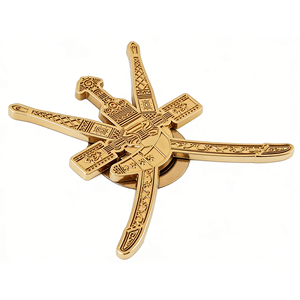 Badge en métal d'art populaire traditionnel, finition dorée, épingle souvenir de collection avec aimant, hors stock - Product Image 2