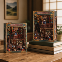 Kit de maison de poupée miniature DIY en bois 3D, insert de coin de lecture, motif papillon vintage, avec lumière LED, décoration esthétique de bureau