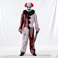 Costume d'Halloween de Clown Maléfique Horreur, Combinaison Rayée Éclaboussée de Sang pour Hommes