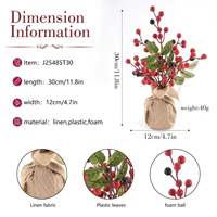 Mini sapin de Noël artificiel avec baies rouges, base en lin, 11,8 pouces, pour table, vente en gros, OEM