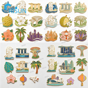 Imán de nevera, broche, insignia y pin de solapa esmaltado de recuerdo personalizado del icónico <span class=keywords><strong>Vanda</strong></span> Miss Joaquim y el Merlion de Singapur - Product Image 2