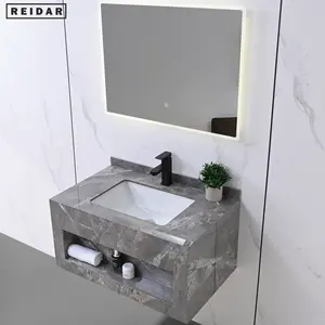 Luce di lusso a parete in marmo sinterizzato in pietra bagno lavabo lavabo con specchio