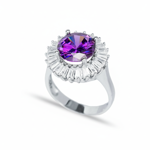 Amethyst <b>CZ</b> Stone Geometric Shape Handmade Turkish Wholesale Classic Wedding & Party Trendy Stylish Women Cluster Silver <b>Ring</b> - Product Image 2
